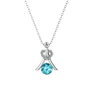Cate & Chloe Serenity 18k White Gold March Birthstone Necklace, Round Cut Aquamarine Crystal Necklace for Women, Silver Necklaces For Girls, Hypoallergenic Necklace Set, Jewelry Gift