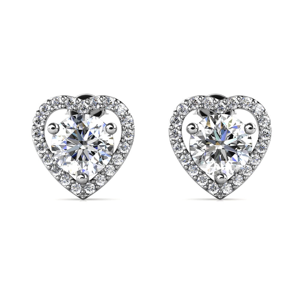 Cate & Chloe Ariel 18K White Gold Halo CZ Stud Earrings, Silver Simulated