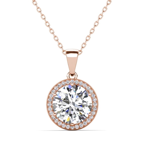Cate & Chloe Sophia 18k Rose Gold Plated Halo Necklace with Simulated Diamond Crystals for Women
