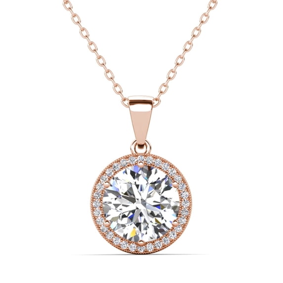 Cate & Chloe Sophia 18k Rose Gold Plated Halo Necklace with Simulated Diamond Crystals for Women