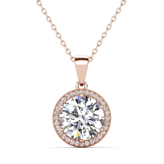 Cate & Chloe Sophia 18k Rose Gold Plated Halo Necklace with Simulated Diamond Crystals for Women