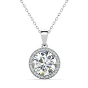 CATE & CHLOE Sophia 18k White Gold Plated Halo Necklace with Simulated Diamond Crystals for Women