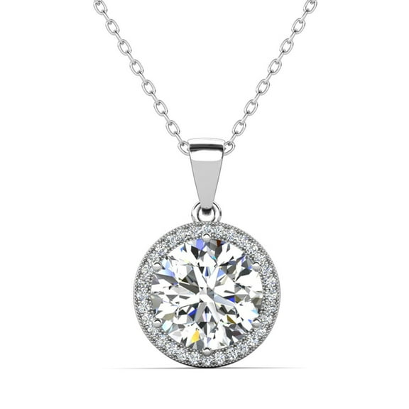 Cate & Chloe Sophia 18k White Gold Plated Halo Necklace with Simulated Diamond Crystals for Women
