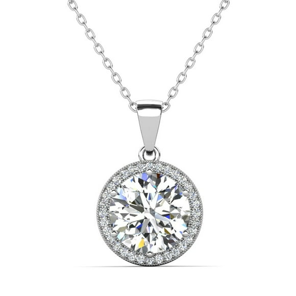 Cate & Chloe Sophia 18k White Gold Plated Halo Necklace with Simulated Diamond Crystals for Women
