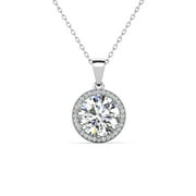 Cate & Chloe Sophia 18k White Gold Plated Halo Necklace with Simulated Diamond Crystals for Women