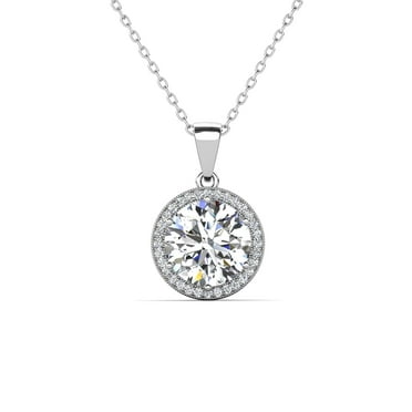 Cate & Chloe Sophia 18k White Gold Plated Halo Necklace with Simulated Diamond Crystals for Women