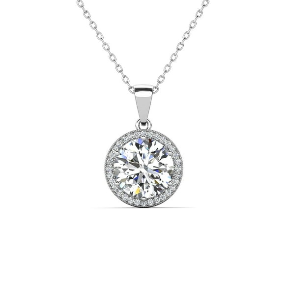 Cate & Chloe Sophia 18k White Gold Plated Halo Necklace with Simulated Diamond Crystals for Women