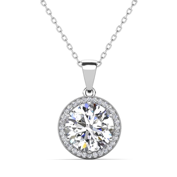 Cate & Chloe Sophia 18k White Gold Plated Halo Necklace with Simulated Diamond Crystals for Women