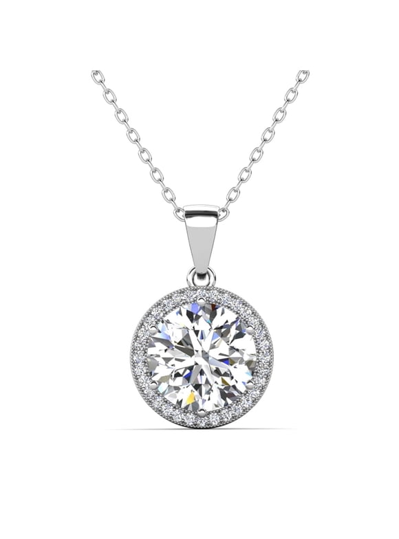 Sophia 18k White Gold Plated Halo Necklace with Simulated Diamond Crystals for Women