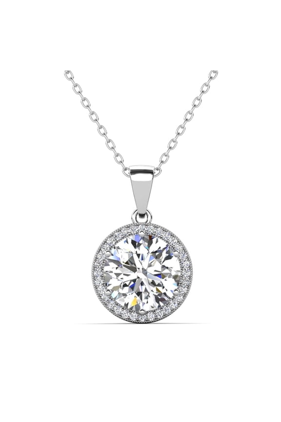 Sophia 18k White Gold Plated Halo Necklace with Simulated Diamond Crystals for Women