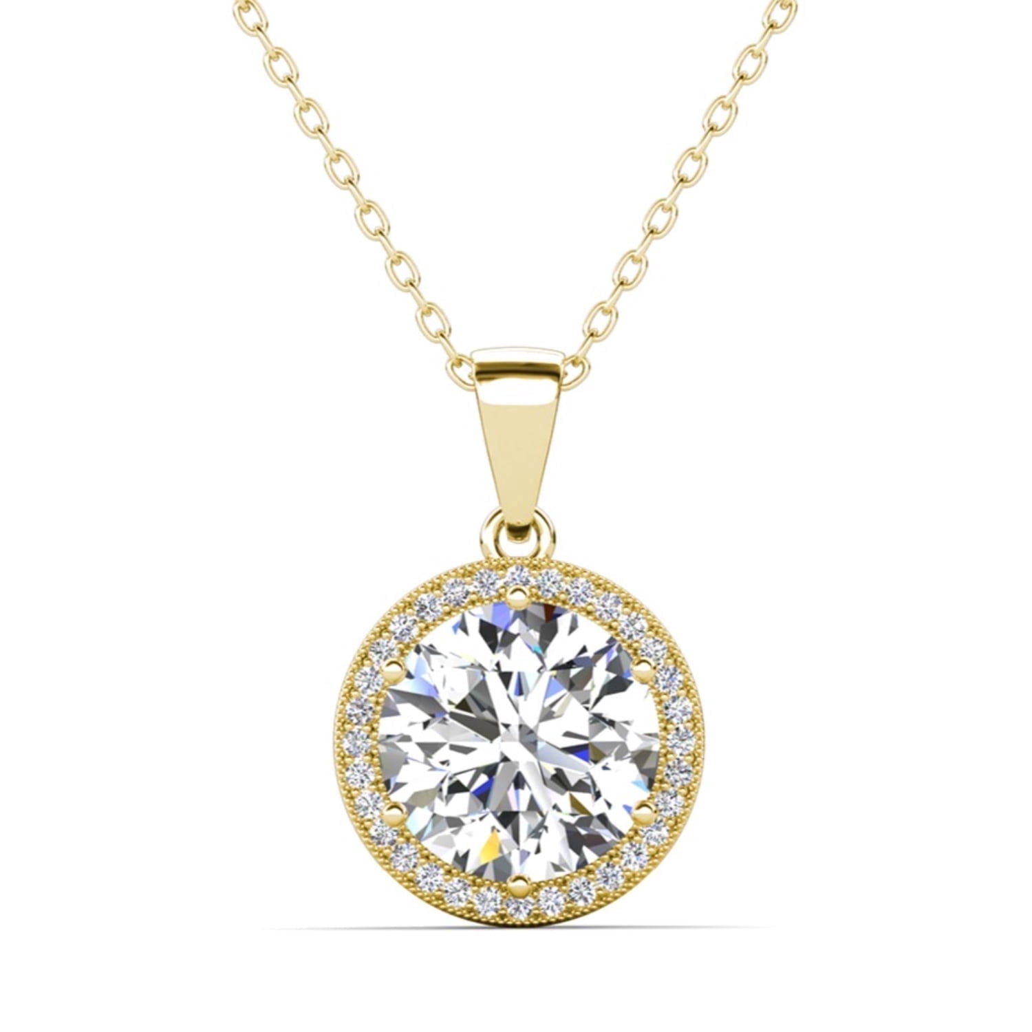 Sophia 18k Yellow Gold Plated Halo Necklace with Simulated Diamond Crystals for Women