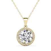 Cate & Chloe Sophia 18k Yellow Gold Plated Halo Necklace with Simulated Diamond Crystals for Women