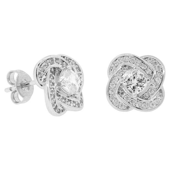Cate & Chloe Stella 18k White Gold Plated Knot Stud Earrings with Simulated Diamond Crystals for Women