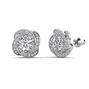 Cate & Chloe Stella 18k White Gold Plated Knot Stud Earrings with Simulated Diamond Crystals for Women