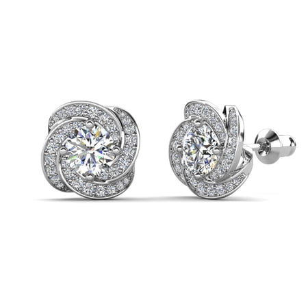 Cate & Chloe Stella 18k White Gold Plated Knot Stud Earrings with Simulated Diamond Crystals for Women