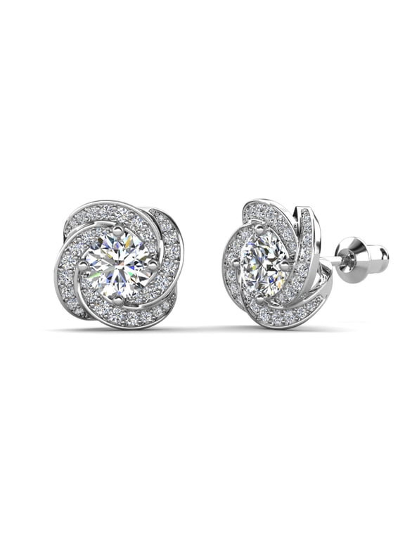 Stella 18k White Gold Plated Knot Stud Earrings with Simulated Diamond Crystals for Women