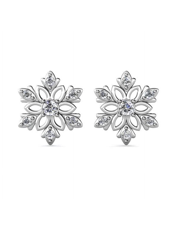 Sunny 18k White Gold Plated Snowflake Stud Earrings with Swarovski Crystals for Women
