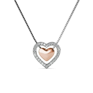Cate & Chloe Susan 18k White Gold Plated Necklace with Rose Gold Heart with Swarovski Crystals for Women