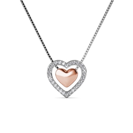 Cate & Chloe Susan 18k White Gold Plated Women's Necklace with Rose Gold Heart, Swarovski Crystals