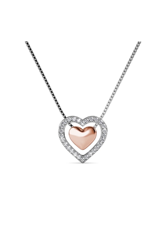 Susan 18k White Gold Plated Women's Necklace with Rose Gold Heart, Swarovski Crystals