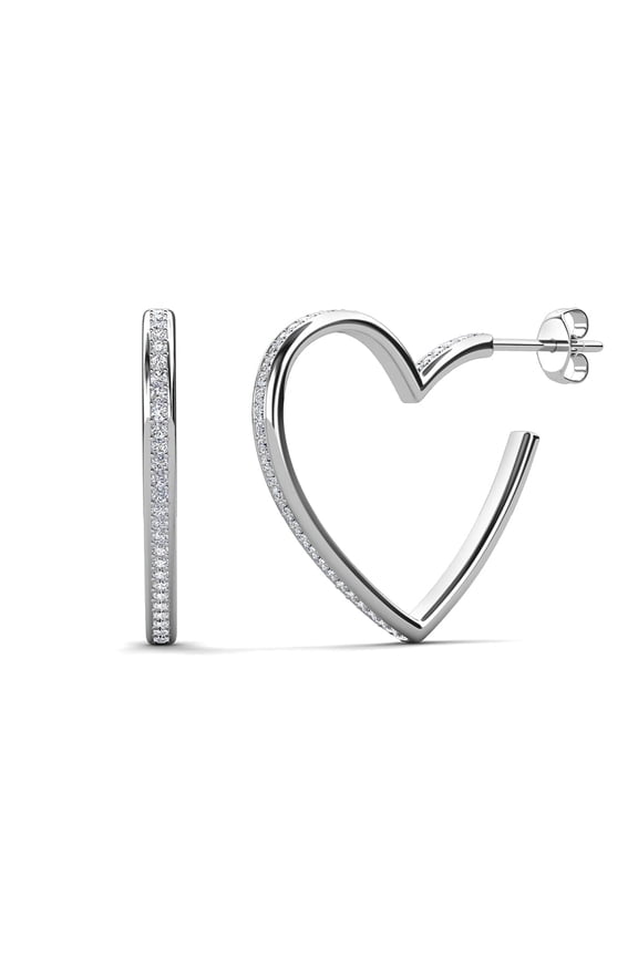 Sylvia 18k White Gold Plated 35mm Heart Hoop Earrings with Swarovski Crystals, Gift for Women
