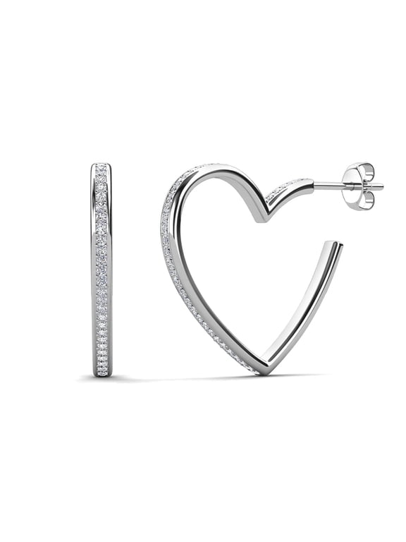 Sylvia 18k White Gold Plated 25mm Heart Hoop Earrings with Swarovski® Crystals