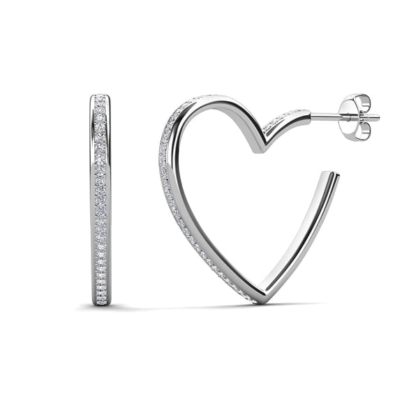 Cate & Chloe Sylvia 18k White Gold Plated 25mm Heart Hoop Earrings with Swarovski® Crystals