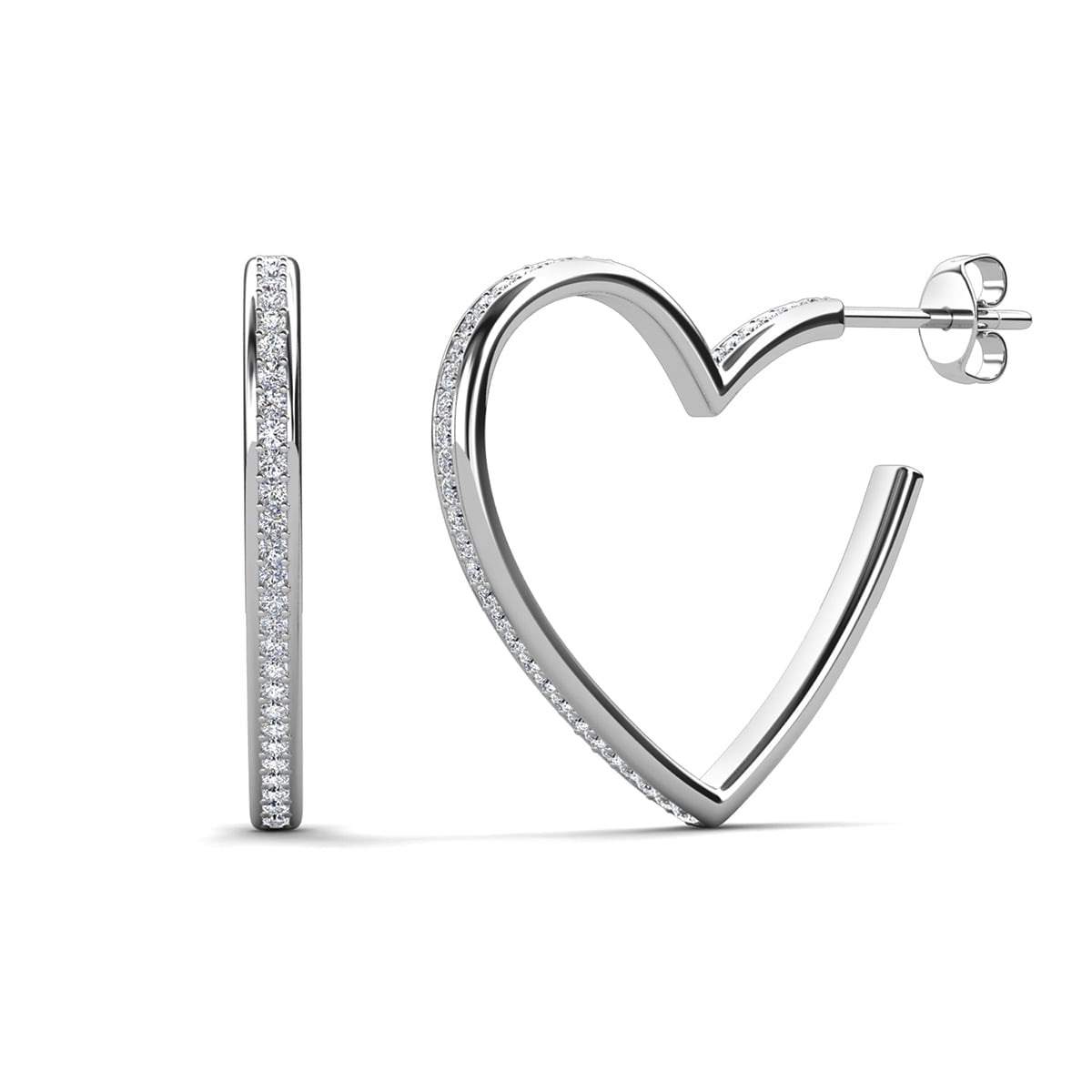 Cate & Chloe Sylvia 18k White Gold Plated Silver Heart Earrings with Swarovski Crystals, Hoop Earrings for Women