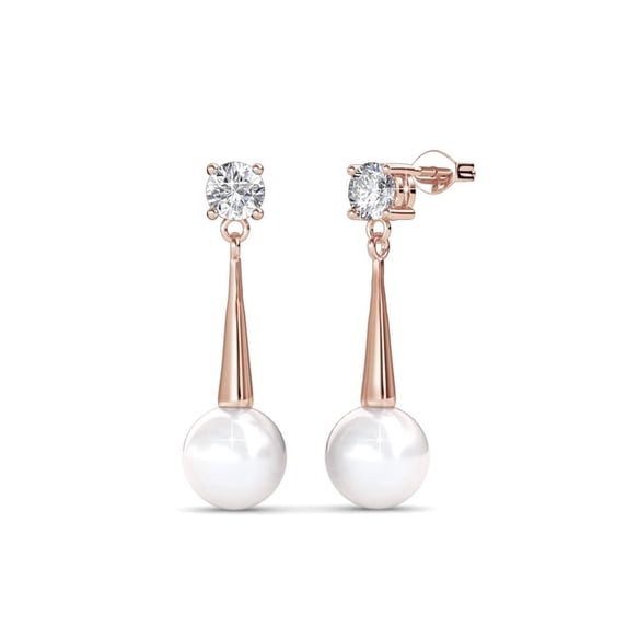 Cate & Chloe Tatum 18k Rose Gold Plated Dangle Pearl Earrings with Swarovski Crystal for Women