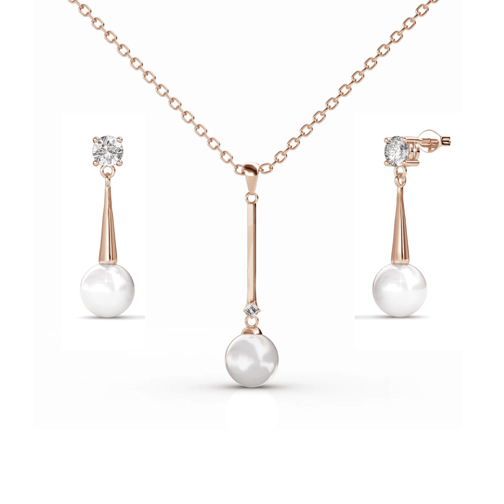Cate & Chloe Tatum 18k Rose Gold Plated Jewelry Set with Pearl and Swarovski Crystals for Women