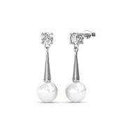 CATE & CHLOE Tatum 18k White Gold Plated Dangle Pearl Earrings with Swarovski Crystal Gift for Women