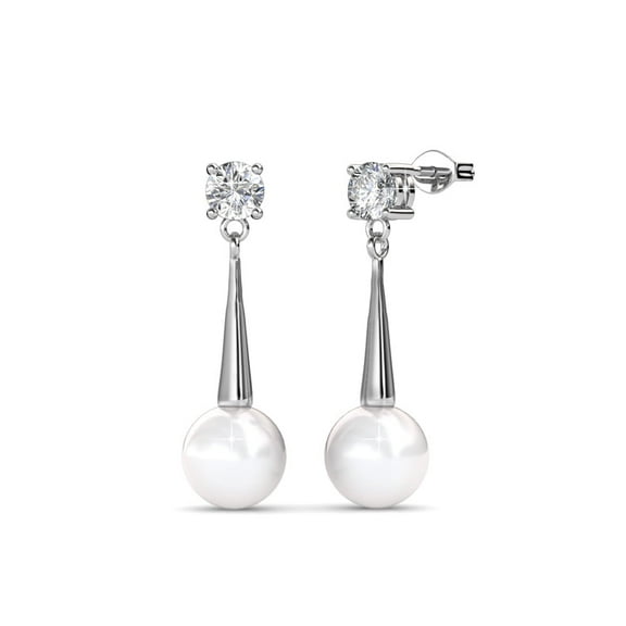 Cate & Chloe Tatum 18k White Gold Plated Dangle Pearl Earrings with Swarovski Crystal Gift for Women
