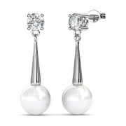 Cate & Chloe Tatum 18k White Gold Drop Dangle Pearl Earrings with Swarovski Crystal Gift for Women