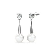 Cate & Chloe Tatum 18k White Gold Pearl Dangle Earrings with Swarovski Crystals, Silver Drop Pearl Earrings for Women, Wedding Anniversary Fashion Jewelry
