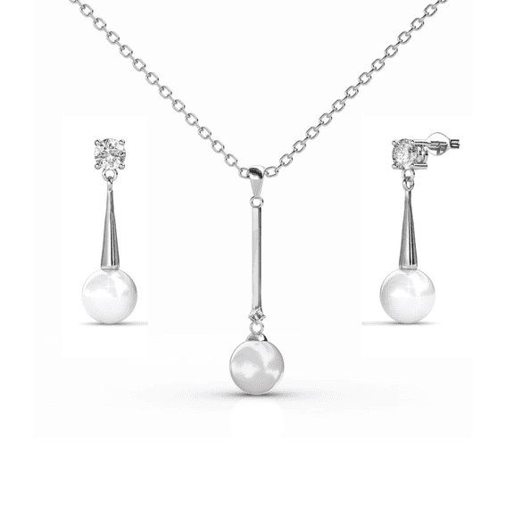 Cate & Chloe Tatum 18k White Gold Plated Jewelry Set with Pearl and Swarovski Crystals for Women