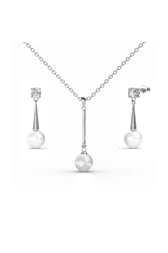 Tatum 18k White Gold Plated Jewelry Set with Pearl and Swarovski Crystals for Women