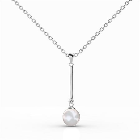 Cate & Chloe Tatum 18k White Gold Plated Pearl Pendant Necklace, Women's Necklace with a Solitaire Pearl & Round Cut Swarovski Crystal, Silver Pendant Drop Necklace for Women