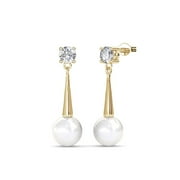 Cate & Chloe Tatum 18k Yellow Gold Pearl Dangle Earrings with Swarovski Crystals, Drop Pearl Earrings for Women, Wedding Anniversary Fashion Jewelry