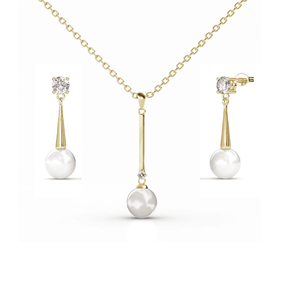Cate & Chloe Tatum 18k Yellow Gold Plated Jewelry Set with Pearl and Swarovski Crystals for Women