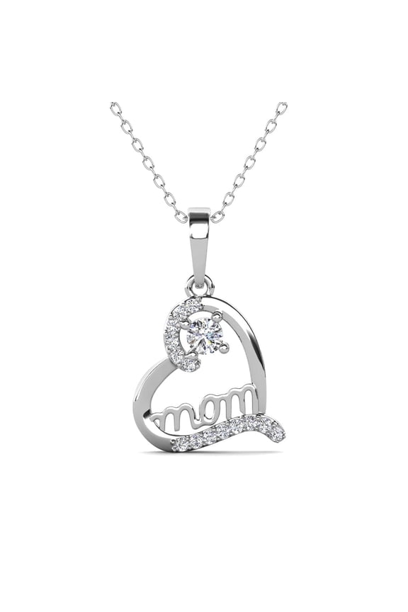 Thelma 18k White Gold Plated Mom Heart Necklace with Simulated Diamonds for Women