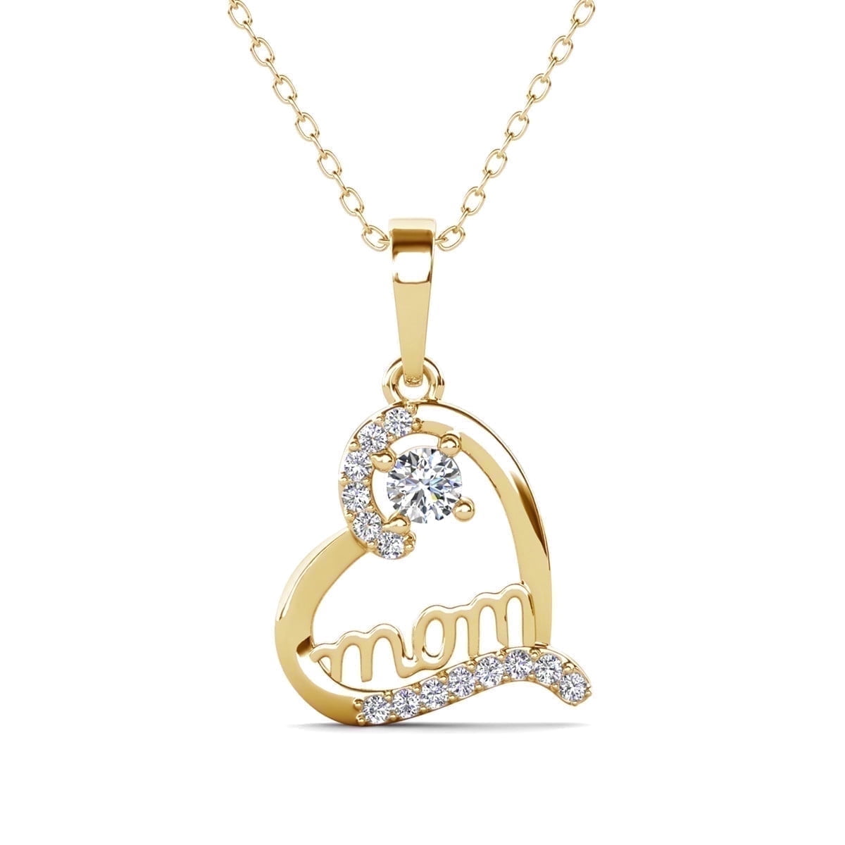 Cate & Chloe Thelma 18k Yellow Gold Plated Mom Heart Necklace with Simulated Diamonds for Women