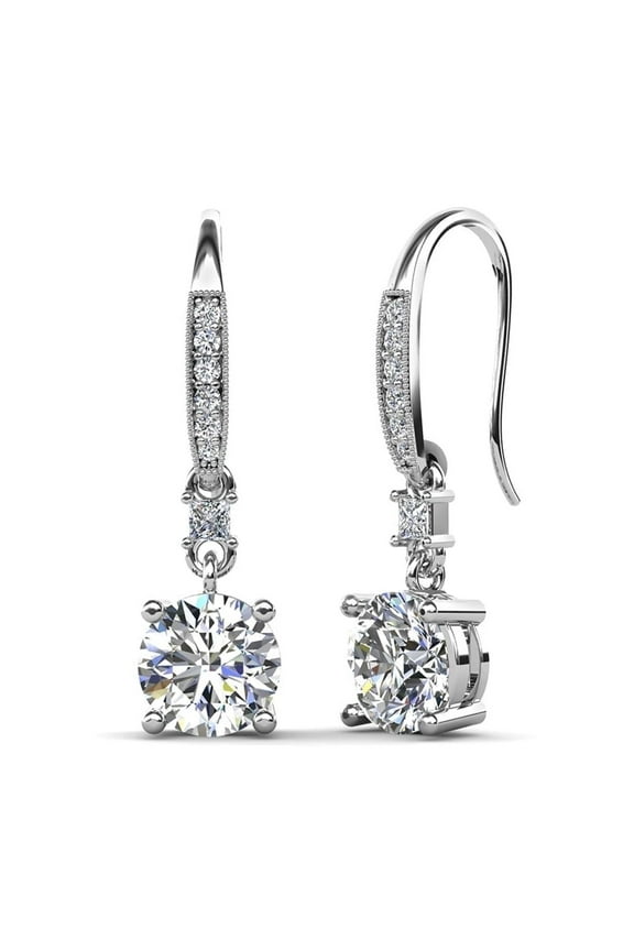 Valerie 18k White Gold Plated Drop Earrings with Simulated Diamond Crystals for Women
