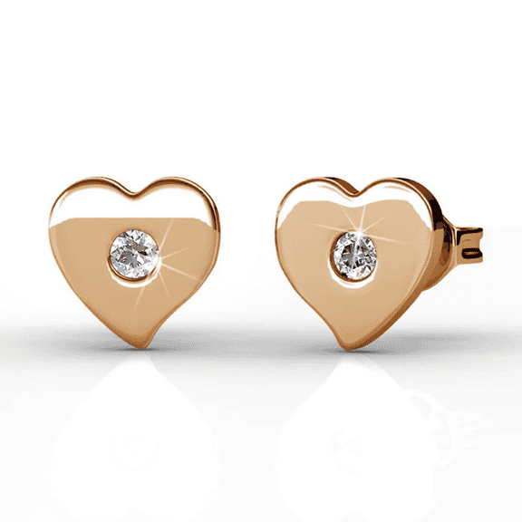 Cate & Chloe Vanessa 18k Rose Gold Plated Heart Stud Earrings with Swarovski Crystals for Women