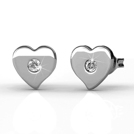 Cate & Chloe Vanessa 18k White Gold Plated Heart Stud Earrings with Swarovski Crystals for Women