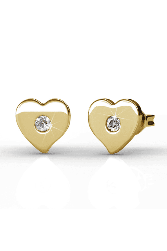 Vanessa 18k Yellow Gold Plated Heart Stud Earrings with Swarovski Crystals for Women