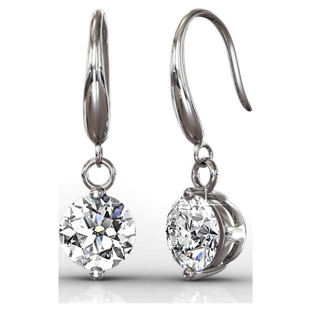 Cate & Chloe Veronica 18k White Gold Plated Silver Dangling Earrings with Swarovski Crystals | Sparkling Round Cut Solitaire Diamond Drop Earrings - image 1 of 6