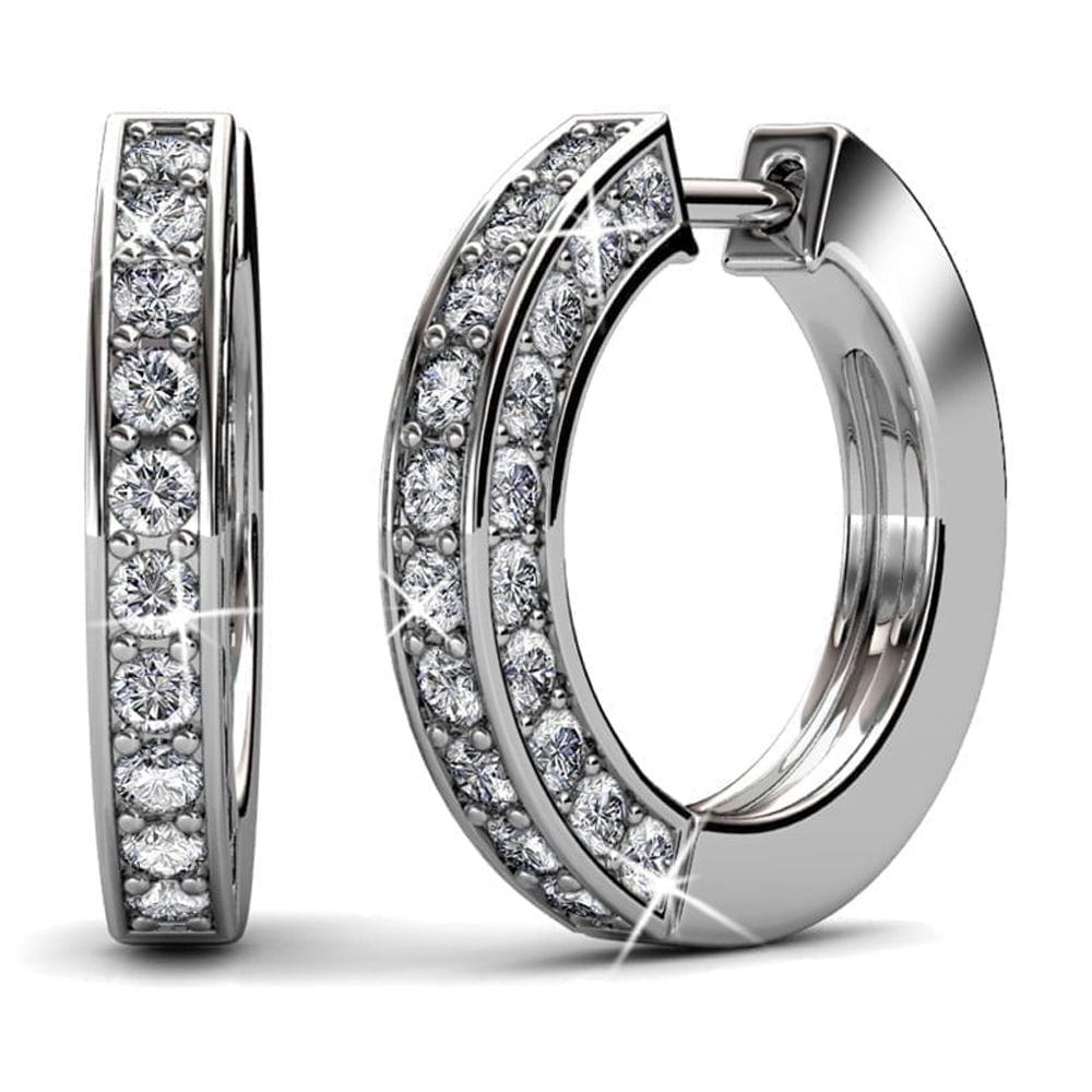 CATE & CHLOE Viviana 18k White Gold Plated 17mm Hoop Earrings with Swarovski Crystals for Women