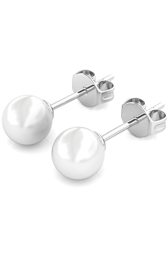 Vivienne 18k White Gold Plated White Round Shell Pearl Stud Earrings Gift for Women