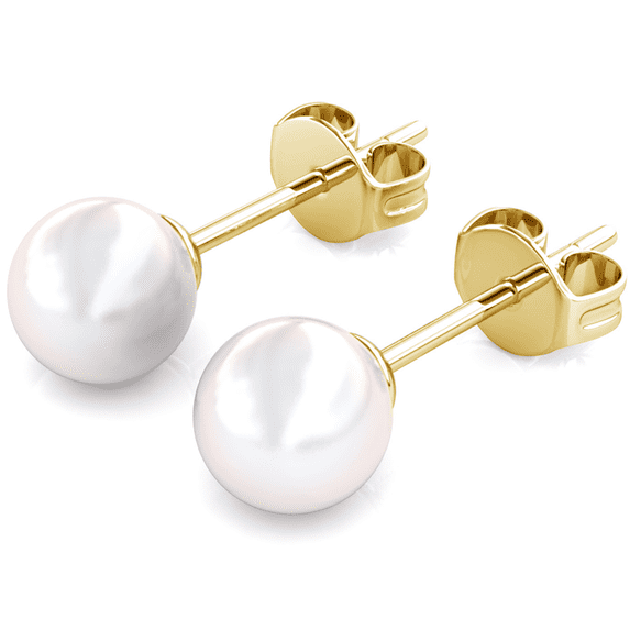 Cate & Chloe Vivienne 18k Yellow Gold Plated White Round Shell Pearl Stud Earrings Gift for Women
