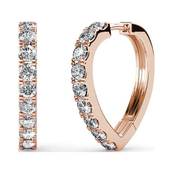 Cate & Chloe Waverly 18k Rose Gold Plated Heart Hoop Earrings with Swarovski Crystals for Women